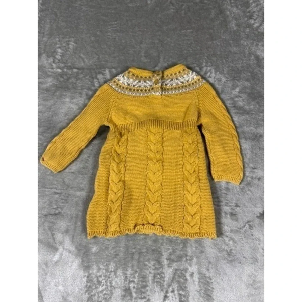 Cynthia Rowley Girl Mustard Yellow Cable Knit Sweater Dress Beret Tights 6-9M